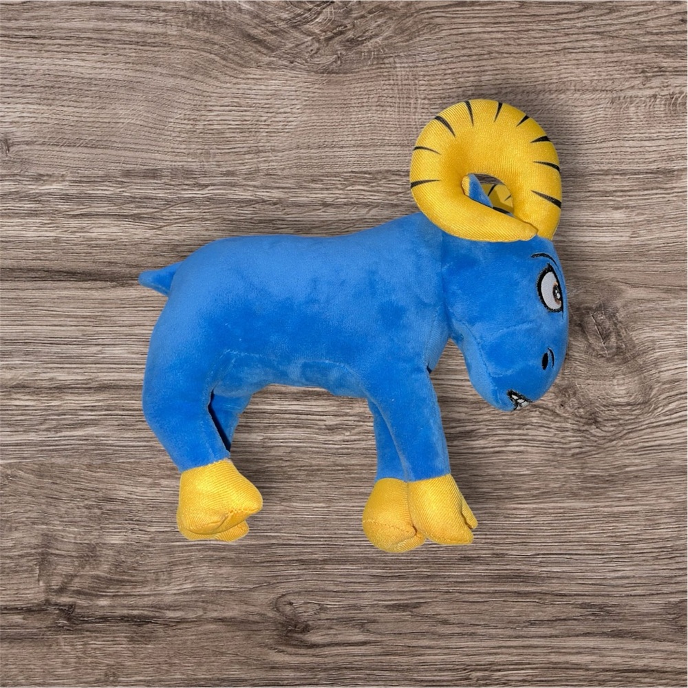 Plush Toy Antelope Bull Soft Hugable 16” x 14” Vibrant Blue and Gold Black Color